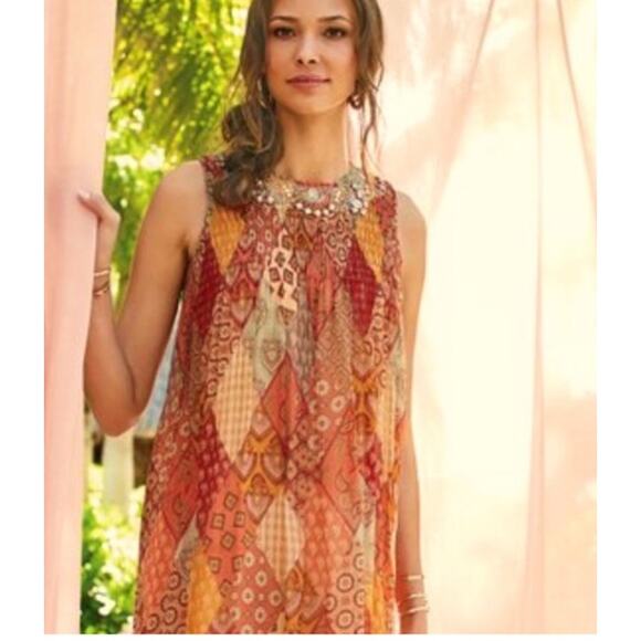 Soft Surroundings Dresses & Skirts - Soft Surroundings Colorful Beaded Boho Sleeveless Crinkle Maxi‎ Shift Dress 2X
